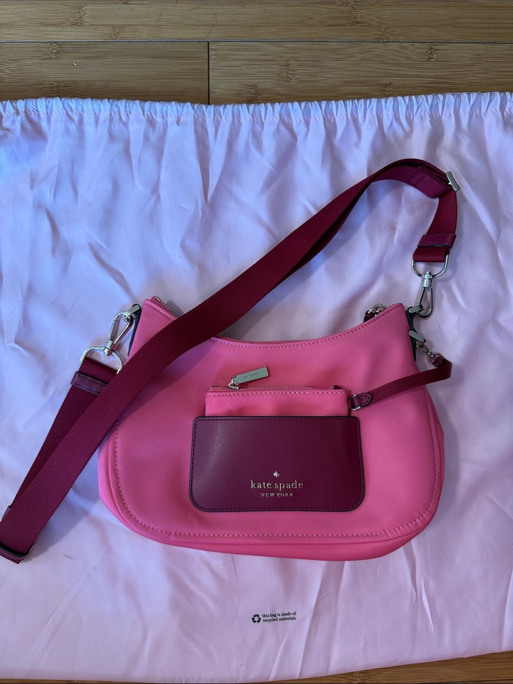 kate spade Pink Crossbody Bag with Maroon Accent Strap